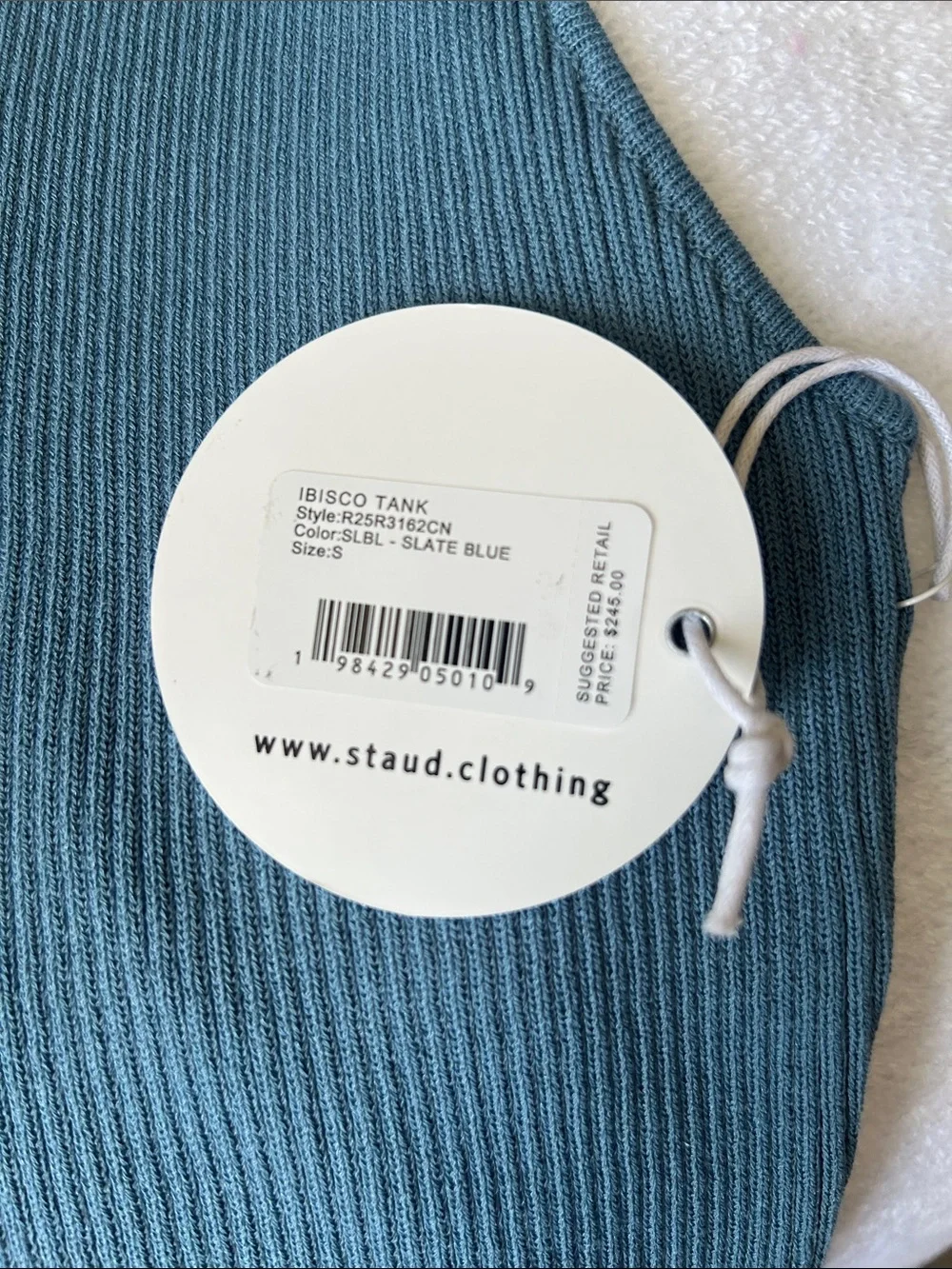 STAUD Small Top Ibisco Tank Cropped in Slate Blue sleeveless ribbed crop NWT